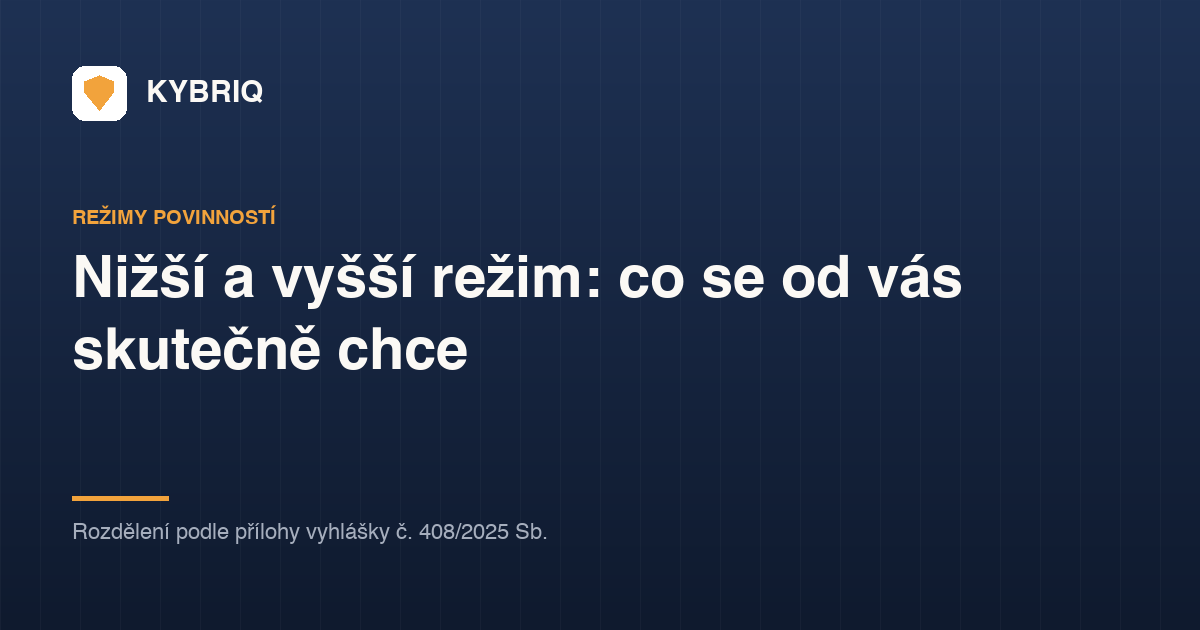 Kybriq banner: Nižší a vyšší režim, rozdělení podle přílohy vyhlášky č. 408/2025 Sb.